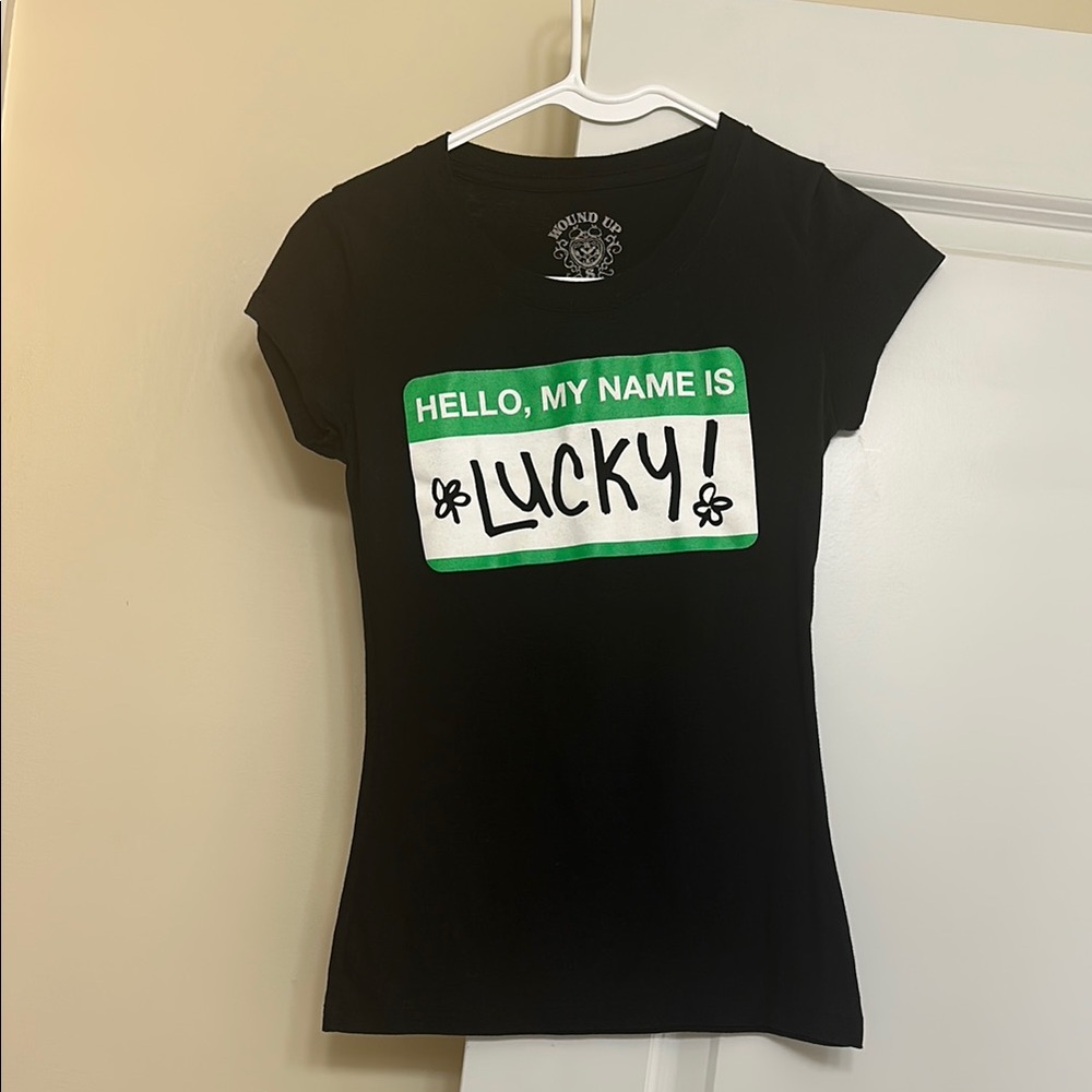 Wound Up Black Tee with Green and White Graphic